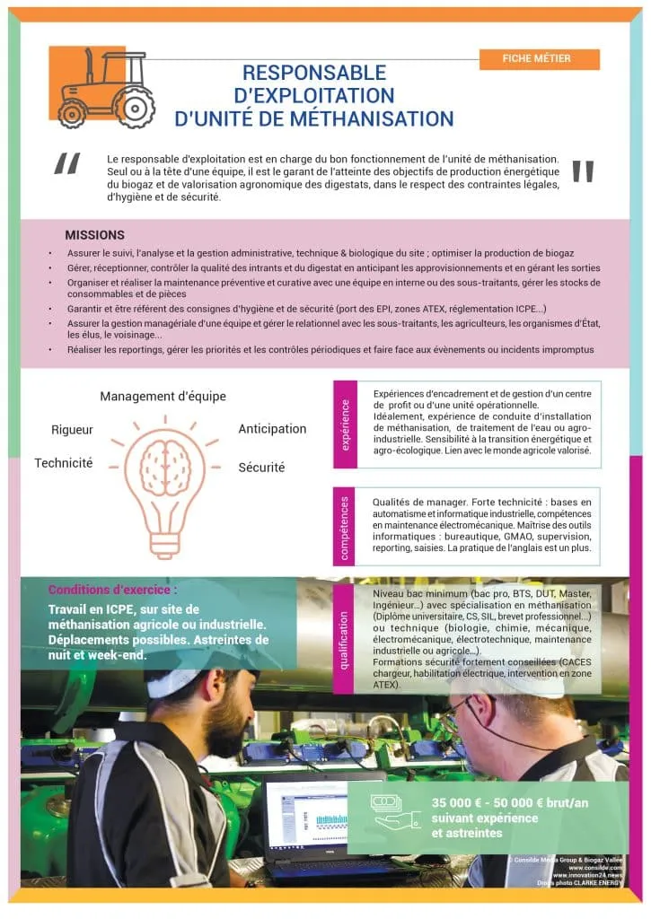 Fiche métier Responsable d’exploitation d’unité de méthanisation