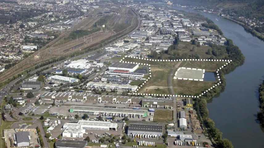 L’opérateur d’aménagement public de la métropole Rouen Normandie Aménagement lance un appel à projets pour la construction de la zone en pointillé - Crédit photo : Rouen Normandie Aménagement 